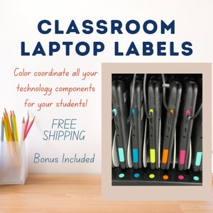 Classroom Laptop Label for classroom organization with color coded labels for chromebook cart in elementary classroom kindergarten resources