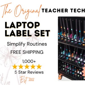 Classroom Laptop Label for classroom organization with color coded labels for chromebook cart in elementary classroom kindergarten resources