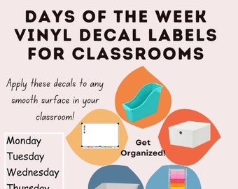 Classroom Labels Days of the week vinyl decal labels for organizing drawers and classroom book bins