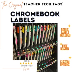 Etiquetas para Chromebook, organización del aula, codificadas por colores, impermeables, etiquetas tecnológicas para profesores, vinilo extraíble, para portátiles, iPad, gestión de dispositivos, duraderas