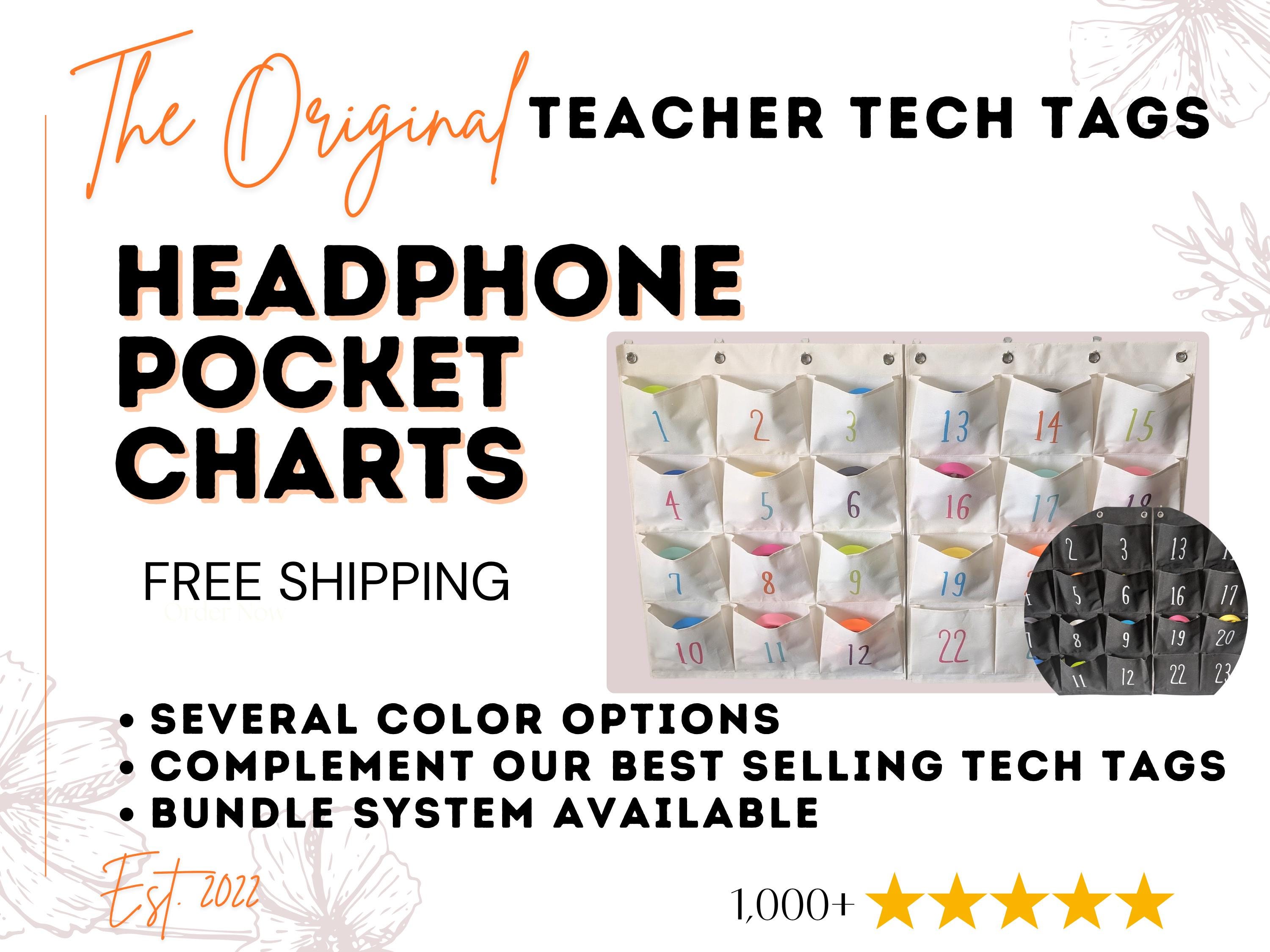 Classroom Chromebook Laptop computer organization bundle with wall mounted headphone organizer and Chromebook laptop labels