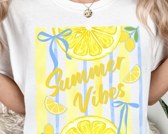 Trendy Stripe Summer Vibes Lemon Yellow and Blue Design Digital Download Sublimation png for shirt tote bag sweatshirt DTG