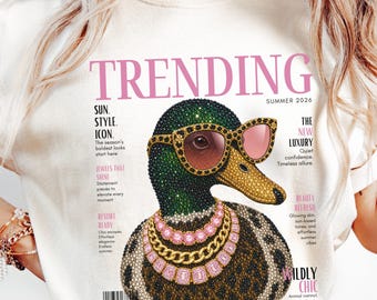 Rhinestone Trending Summer Magazine Duck PNG, T-Shirt Design, High Fashion Duck, Wildly Chic, Sunglasses Gold Luxury Animal Digital Download