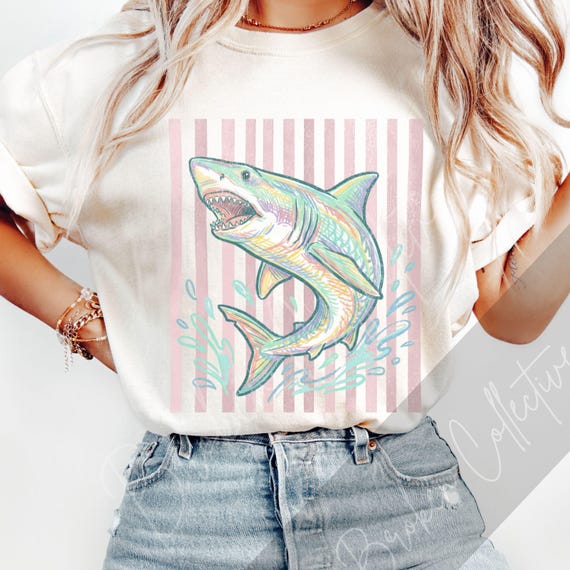 Trendy Stripe Shark Distressed and Not Distressed Design Bundle Digital Download Sublimation png shirt tote bag sweatshirt DTG Gift for Her