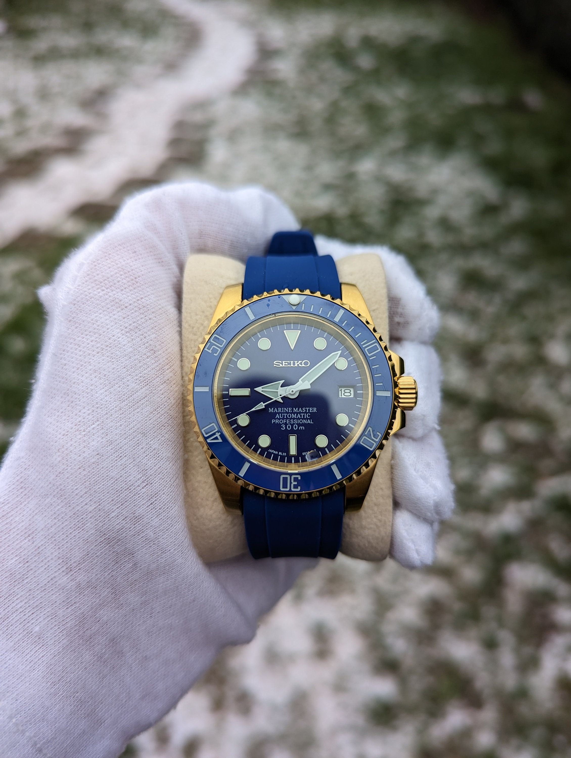 Seiko Gold Case Blue Dial and Rubber Strap Watch Mod - Etsy
