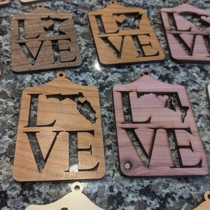 Handcrafted State Love Ornaments | Home State | Christmas/Holiday Ornament | Choose Your Wood Type