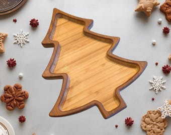 Christmas Tree Bamboo Serving Tray – 11" x 9" | Single Section | Holiday Host Gift