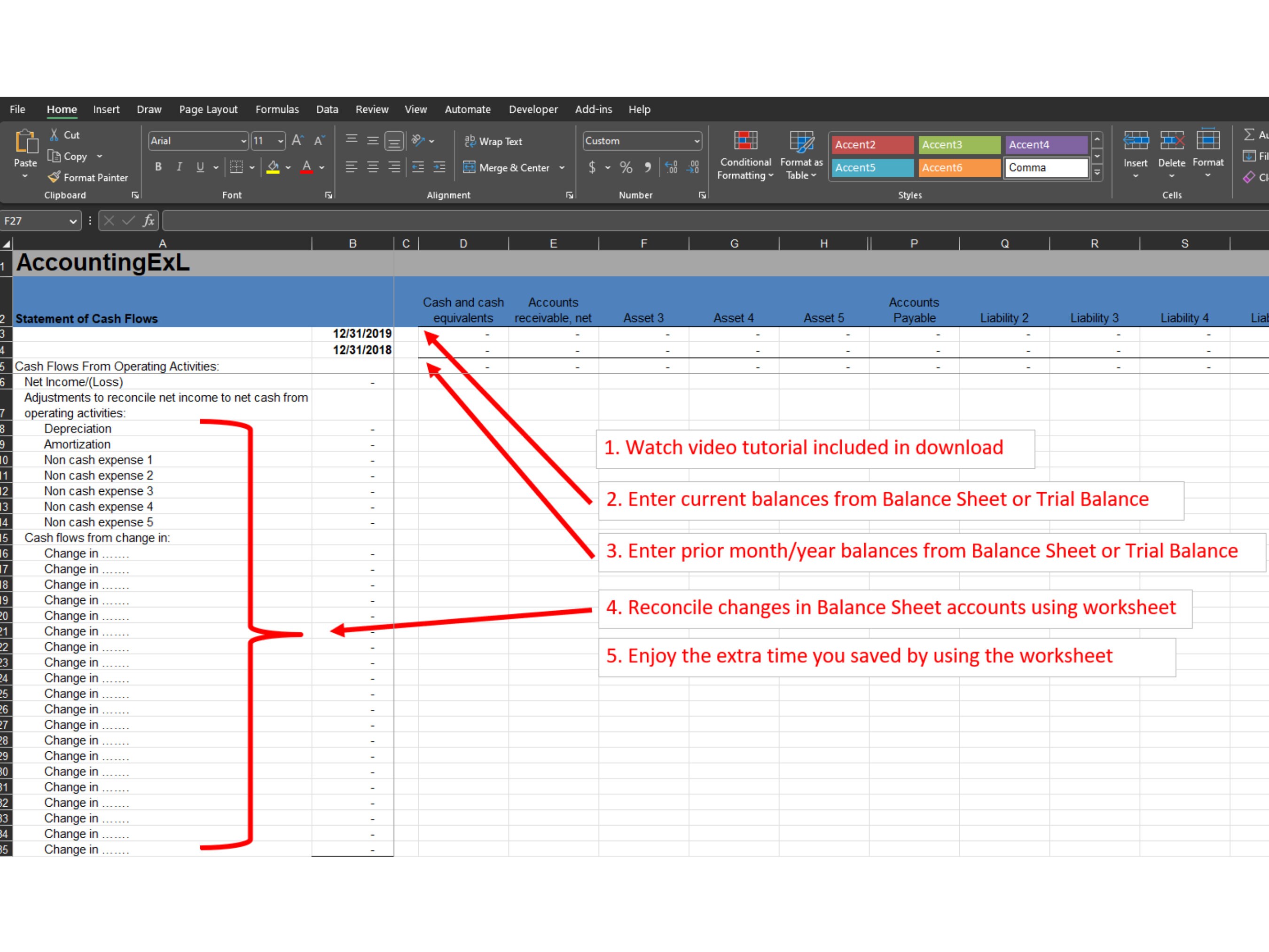 Cash Flow Worksheet - Streamline Statement Preparation - Download ...