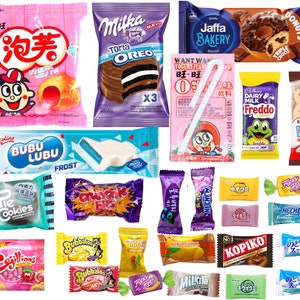 Foreign Snack Box, 80pcs | Asian Mystery International Exotic Sweets | Variety Candy & Cookies | Japanese, Korean, Argentina, Birthday Gift