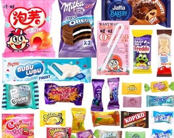 Foreign Snack Box, 80pcs | Asian Mystery International Exotic Sweets | Variety Candy & Cookies | Japanese, Korean, Argentina, Birthday Gift