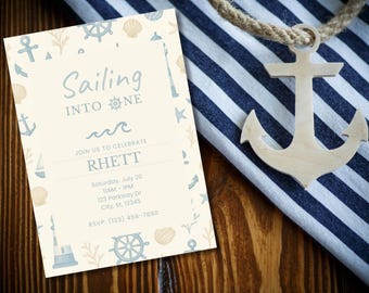 Nautical Birthday Invitation | Sailor Blue Invite | Marine Theme Birthday Editable Template