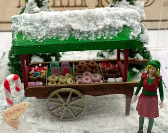 1:48 1/4 quarter scale Christmas Market Barrow diorama, with hand painted female Elf.