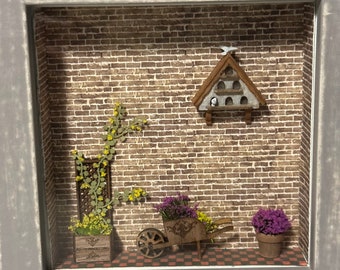 3D Framed art - gardening garden flowers handmade OOAK
