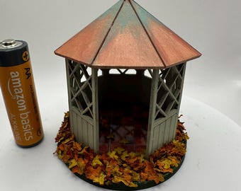 1:48 1/4 Miniature Summer house with 'copper' roof set in Autumn / Fall OOAK