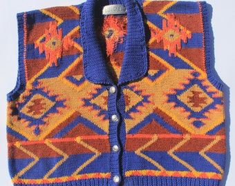 Blue brown button vest