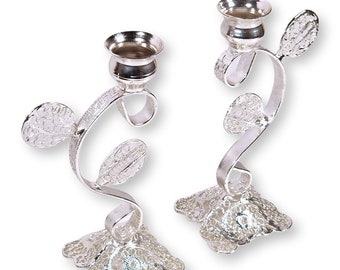 Pair of handmade candlesticks made with copper wire and silver plated, a luxury item of Persian art.