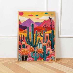 Wüstensonnenuntergang Kaktus Poster - lebhafte südwestliche Landschaft druckbare Wandkunst - Boho digitaler Download