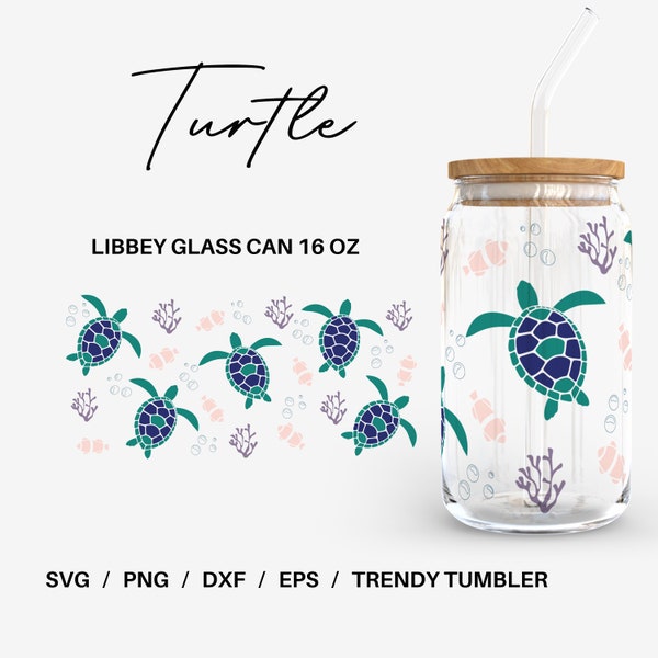 Sea Turtle Glass can | 16 oz Libbey Glass can | Glass can cup wrap | Svg Files for Cricut & Silhouette Cameo | Glassware svg