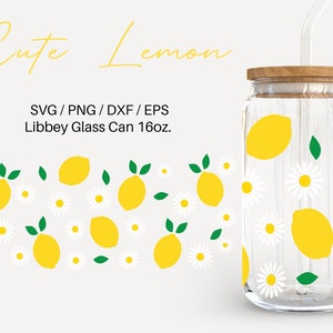 Lemon Glass can | 16 oz Libbey Glass can | Glass can cup wrap | Svg Files for Cricut & Silhouette Cameo | Glassware svg