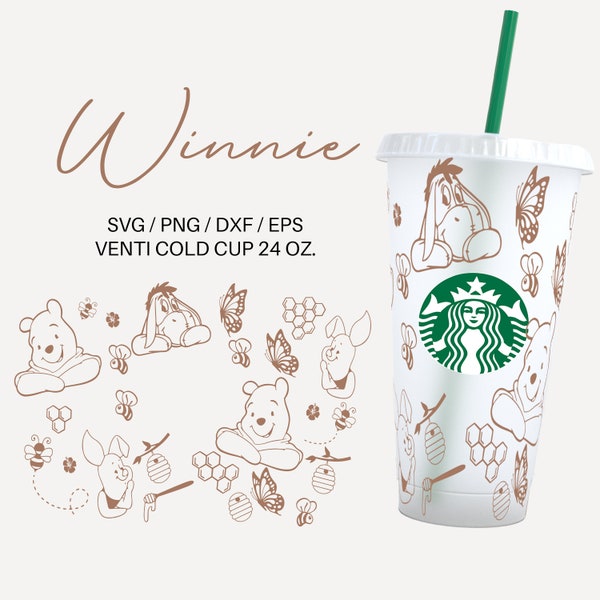 Wrap coupe venti Winnie | Winnie SVG | Papier d'emballage pour coupe Winnie | Fichiers Svg pour Cricut & Silhouette Cameo