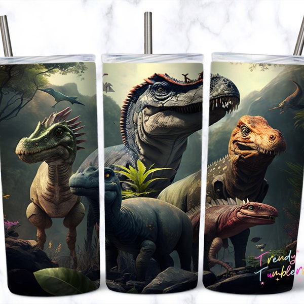 Dinosaurs Realistic  Tumbler Wrap, 20 oz Skinny Tumbler Wrap Design, Sublimation Tumbler Designs, PNG