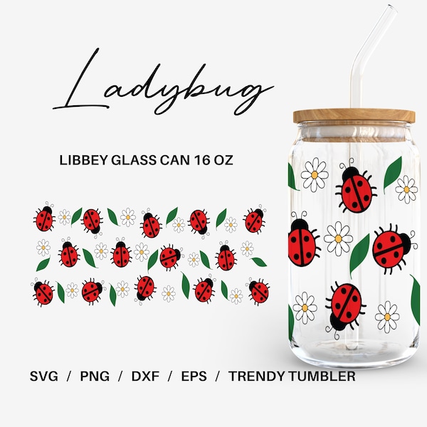 Ladybug Glass can | 16 oz Libbey Glass can | Glass can cup wrap | Svg Files for Cricut & Silhouette Cameo | Glassware svg