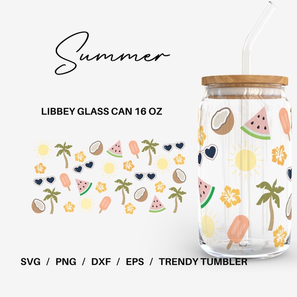 Summer Glass can | 16 oz Libbey Glass can | Glass can cup wrap | Svg Files for Cricut & Silhouette Cameo | Glassware svg