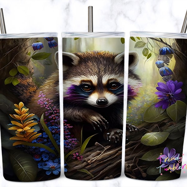 Realistic Racoon Tumbler PNG , 20 oz Skinny Tumbler Sublimation Design, Instant Digital Download PNG, Straight & Tapered Tumbler Wrap PNG