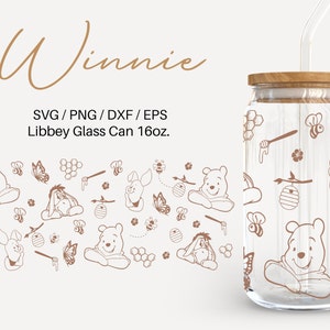 Winnie Glass can | 16 oz Libbey Glass can | Glass can cup wrap | Svg Files for Cricut & Silhouette Cameo | Glassware svg