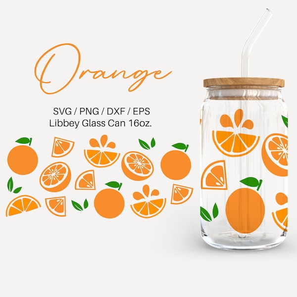 Orange - 16oz Glass Can svg, Libbey Glass Can Wrap, svg Files for Cricut & Silhouette Cameo, Glassware svg