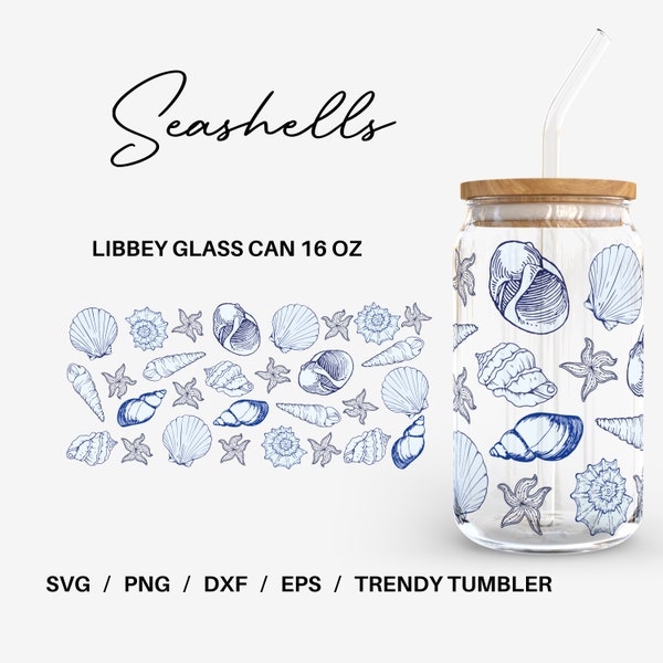 Seashell Glass can | 16 oz Libbey Glass can | Glass can cup wrap | Svg Files for Cricut & Silhouette Cameo | Glassware svg