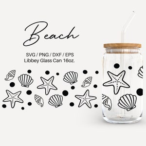 Beach - 16oz Glass Can svg, Libbey Glass Can Wrap, svg Files for Cricut & Silhouette Cameo, Glassware svg