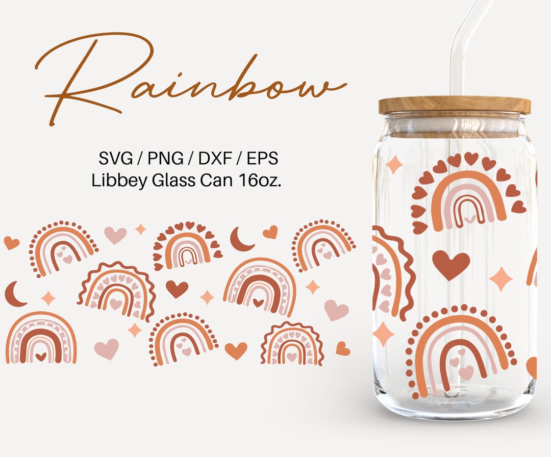 Boho Rainbow 16oz Glass Can Svg, Libbey Glass Can Wrap, Svg Files for ...