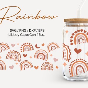 Boho Rainbow 16oz Glass Can Svg, Libbey Glass Can Wrap, Svg Files for ...