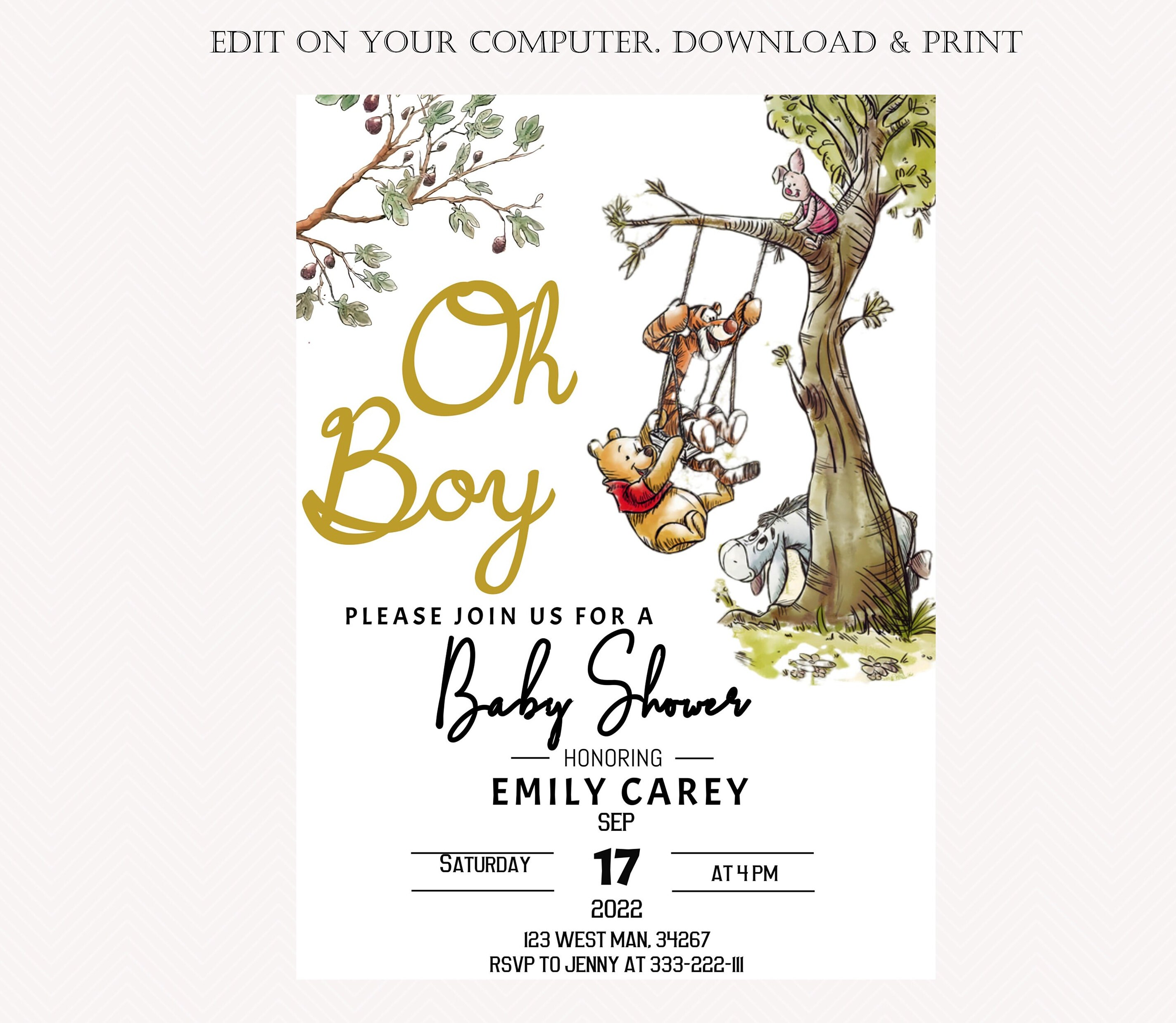 POOH Classic Winnie the Pooh Baby Shower Invitation Winnie Etsy