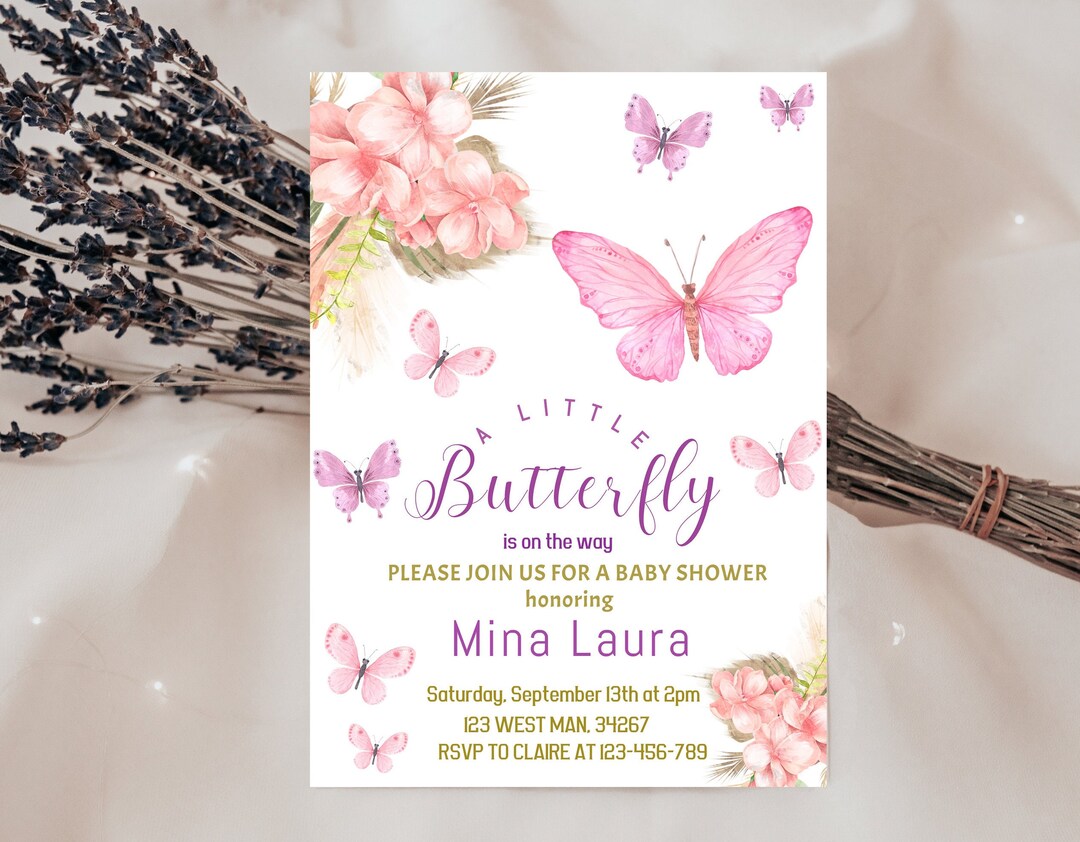 Editable Boho Butterfly Baby Shower Invitation Bohemian Pampas - Etsy