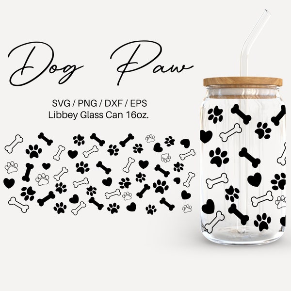 Hund Pfote Glasdose | 16 Unzen Libbey Glasdose | Glasdosen Becher wickeln | SVG-Dateien für Cricut & Silhouette Cameo | Glaswaren svg