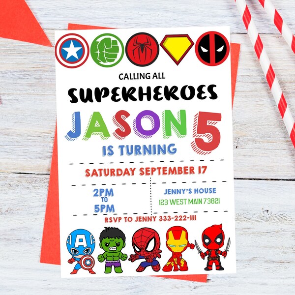 Superhero Birthday Invite, Superhero Birthday Template,  Editable Boy Birthday Invite, Corjl Superhero