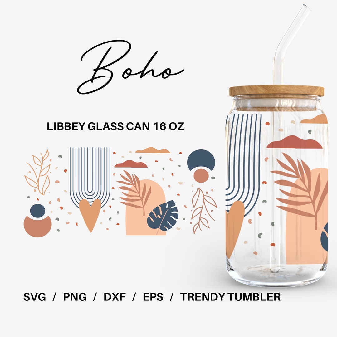 Boho Glass Can 16 Oz Libbey Glass Can Glass Can Cup Wrap Svg Files for ...