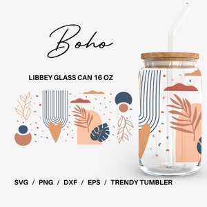 Boho Glass Can 16 Oz Libbey Glass Can Glass Can Cup Wrap Svg Files for ...