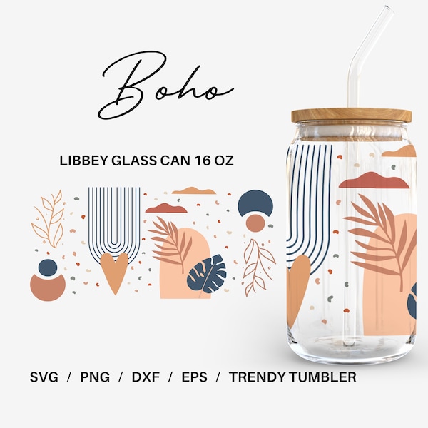 Boho Glass can | 16 oz Libbey Glass can | Glass can cup wrap | Svg Files for Cricut & Silhouette Cameo | Glassware svg