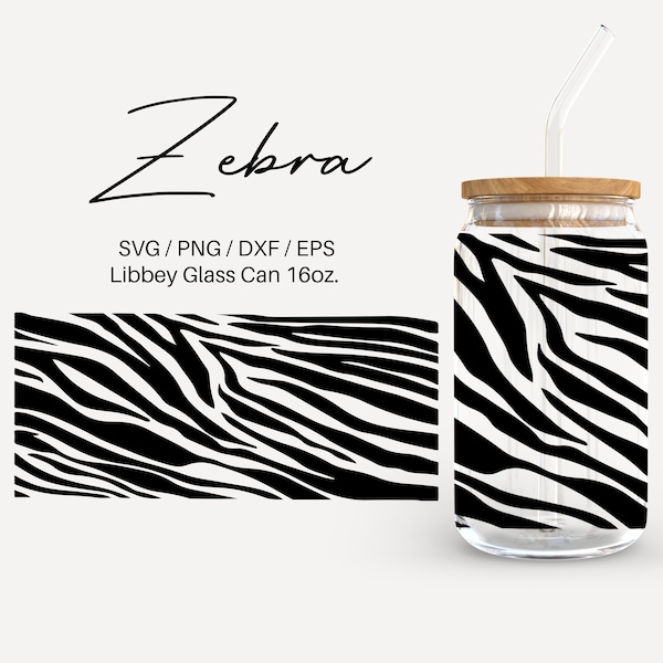 Zebra - 16oz Glass Can png, Libbey Glass Can Wrap, pngFiles for Cricut & Silhouette Cameo, Glassware png