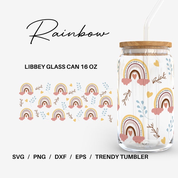 Rainbow Glass can | 16 oz Libbey Glass can | Glass can cup wrap | Svg Files for Cricut & Silhouette Cameo | Glassware svg