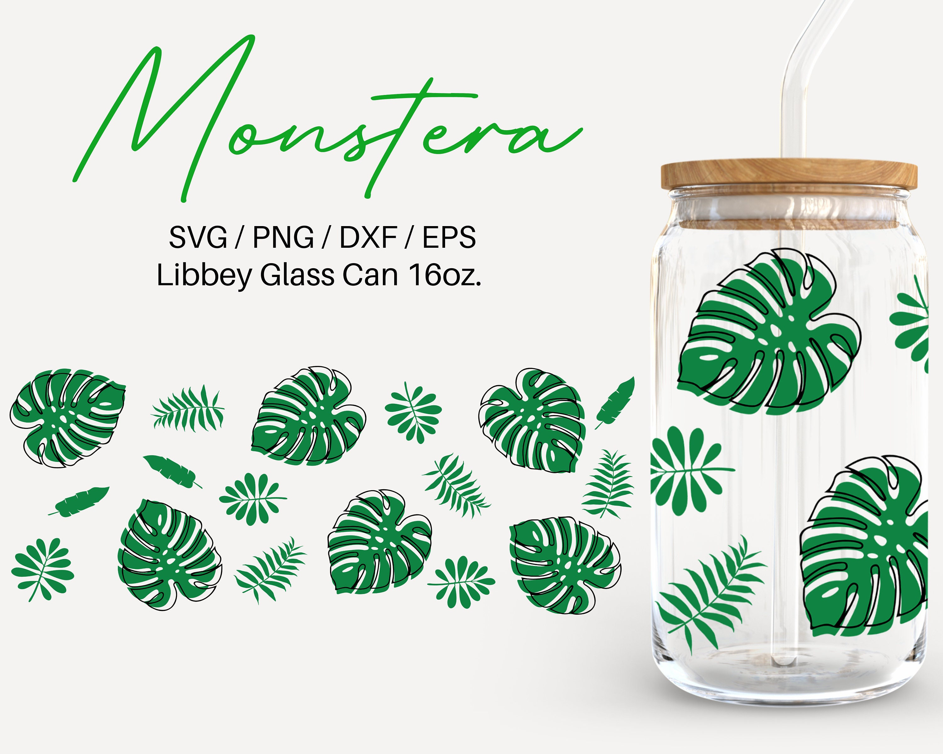 Monstera changing libbey beer can glass cup 16oz