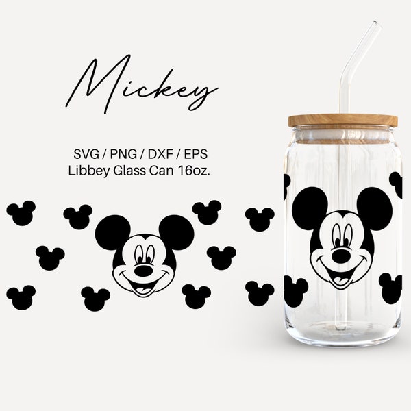 Boîte en verre Mickey | Boîte en verre Libbey de 16 oz | Emballage pour gobelets pour boîtes de conserve | Fichiers Svg pour Cricut & Silhouette Cameo | Verres svg