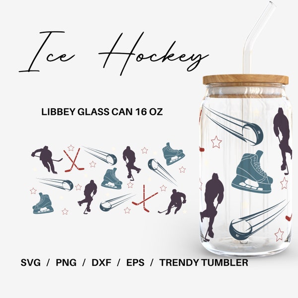 Ice Hockey Glass can | 16 oz Libbey Glass can | Glass can cup wrap | Svg Files for Cricut & Silhouette Cameo | Glassware svg