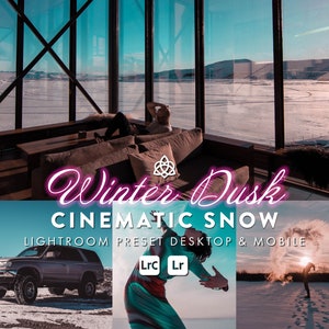 Winter Lightroom Preset &quot;WINTER DUSK&quot; for Mobile & Desktop, Single Cinematic Snow Preset, moody, graphic, filmic, editorial Photo Filter