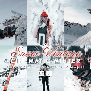 Winter Lightroom Preset SNOW VENTURE for outdoor adventures - Mobile & Desktop, Single Cinematic Winter Preset, bright, sporty Photo Filter
