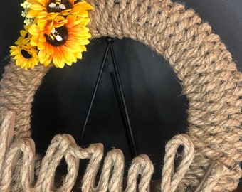 Round Rope Wreath with Sunflowers and Bees