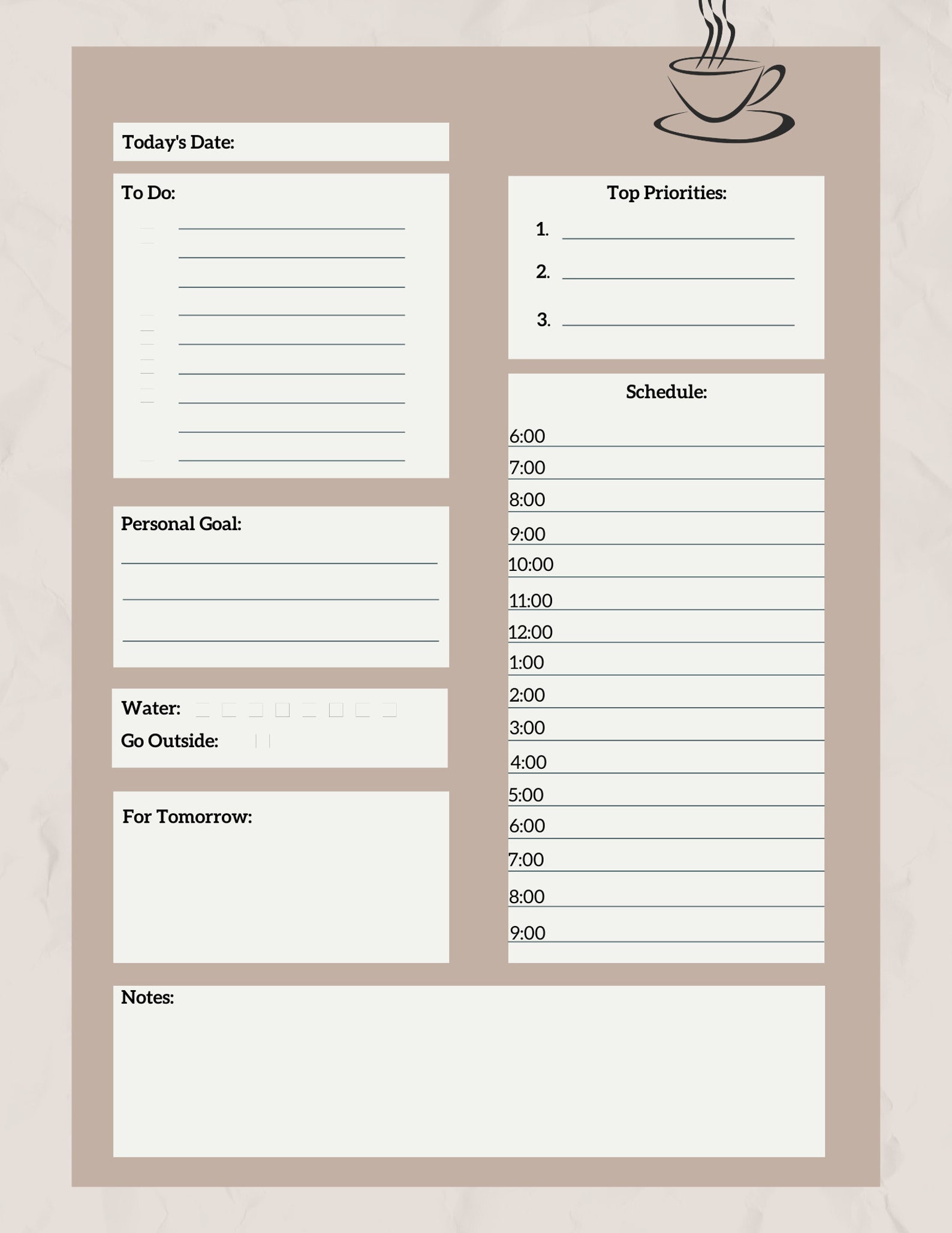 Printable Daily Planner Coffee Themed Instant Download - Etsy